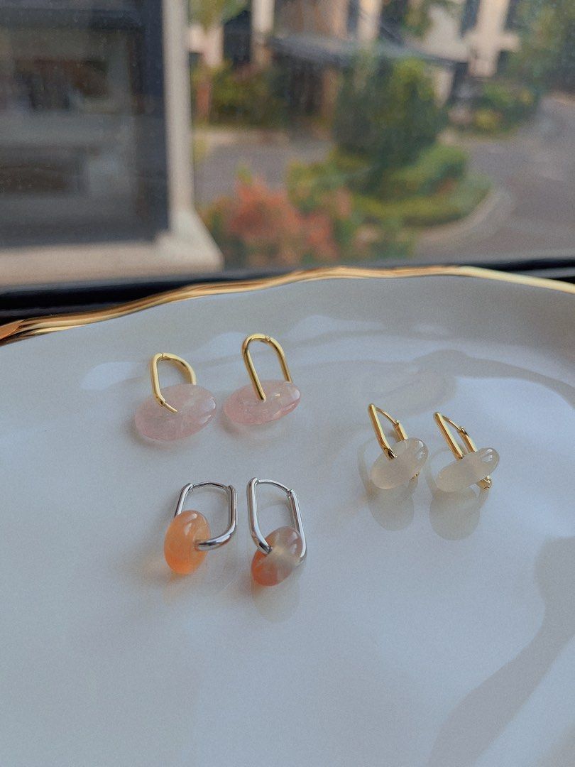 Peace Buckle Hook Earrings |Rose Quartz |Peach Agate|White Agate