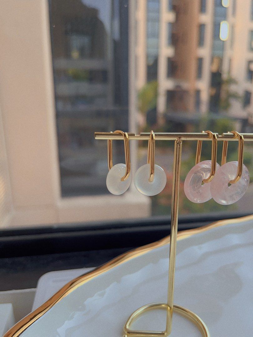 Peace Buckle Hook Earrings |Rose Quartz |Peach Agate|White Agate
