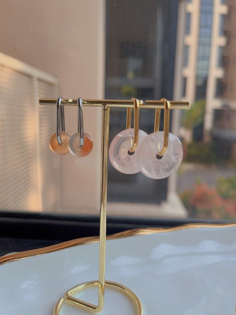 Peace Buckle Hook Earrings |Rose Quartz |Peach Agate|White Agate