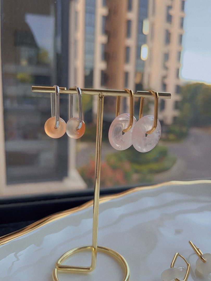Peace Buckle Hook Earrings |Rose Quartz |Peach Agate|White Agate