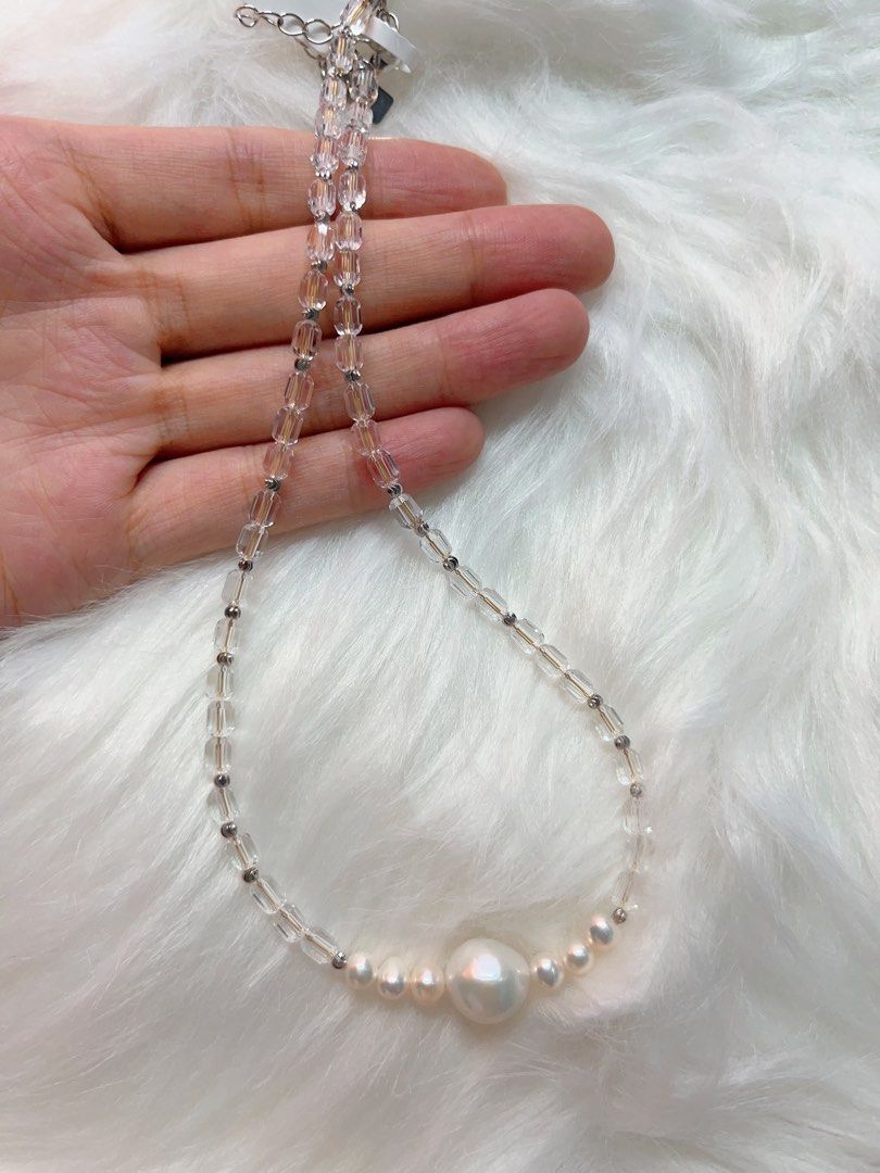 #PN543 Pearl Clarity | Freshwater Pearl Necklace | White Zircon Cubes| Irregular Baroque Pearl | Mixed Sizes | Minimalist