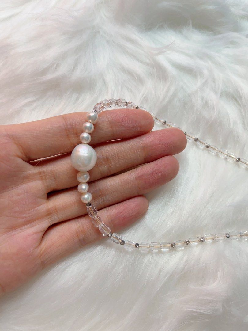 #PN543 Pearl Clarity | Freshwater Pearl Necklace | White Zircon Cubes| Irregular Baroque Pearl | Mixed Sizes | Minimalist