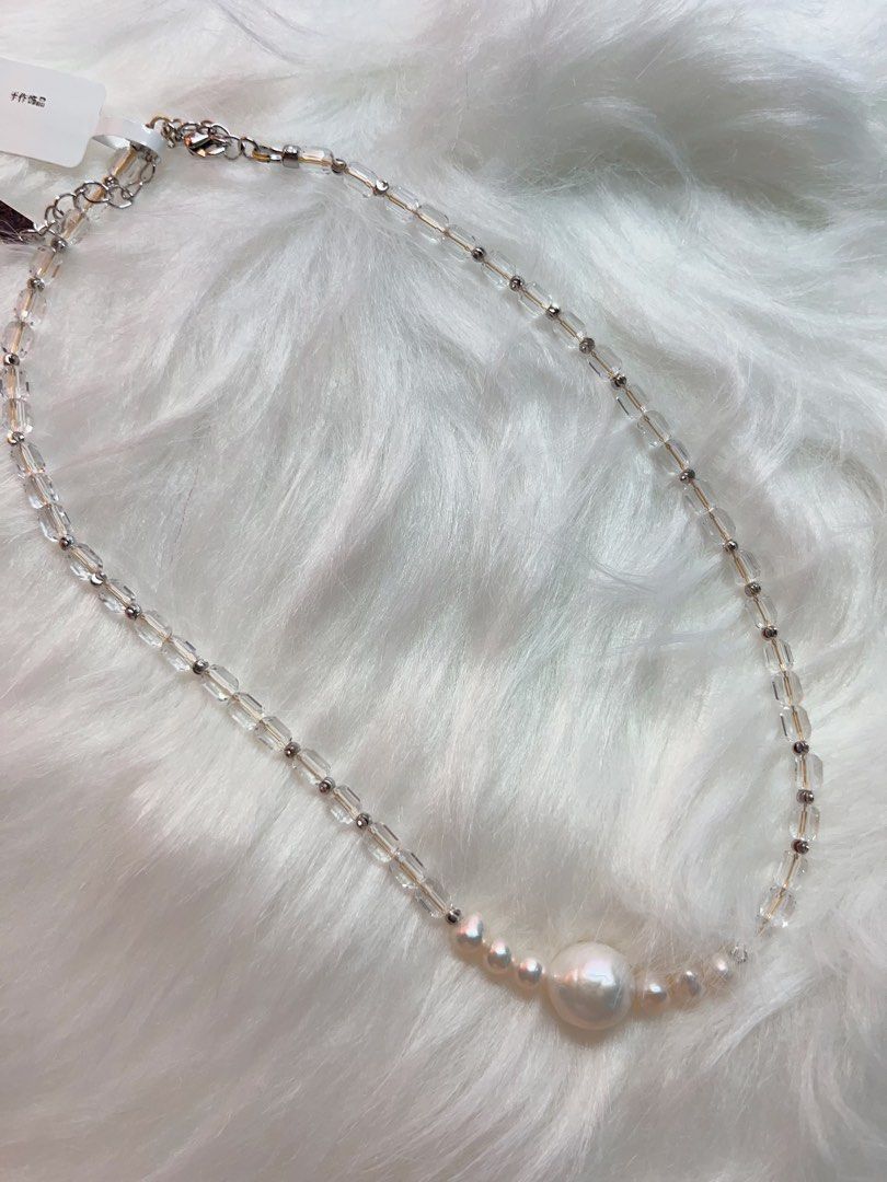#PN543 Pearl Clarity | Freshwater Pearl Necklace | White Zircon Cubes| Irregular Baroque Pearl | Mixed Sizes | Minimalist