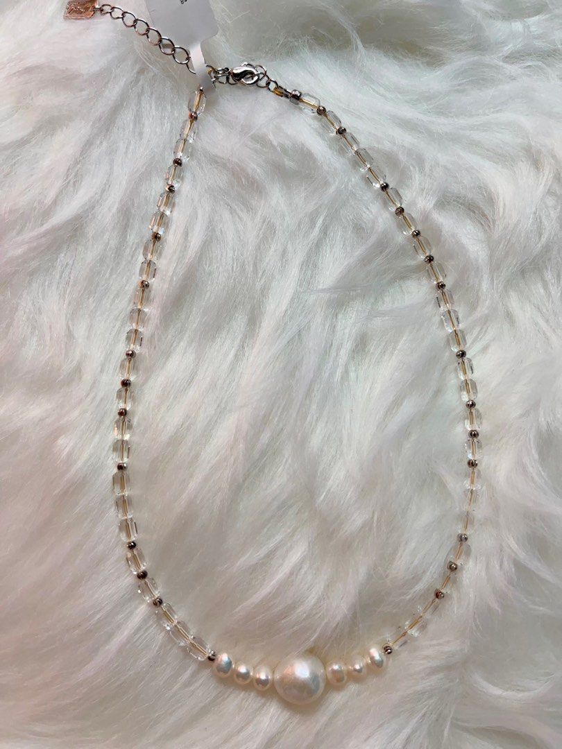 #PN543 Pearl Clarity | Freshwater Pearl Necklace | White Zircon Cubes| Irregular Baroque Pearl | Mixed Sizes | Minimalist