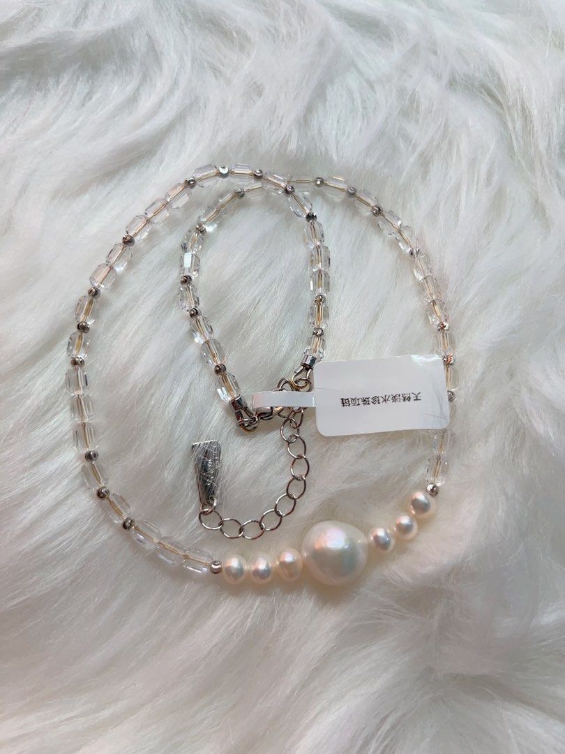 #PN543 Pearl Clarity | Freshwater Pearl Necklace | White Zircon Cubes| Irregular Baroque Pearl | Mixed Sizes | Minimalist