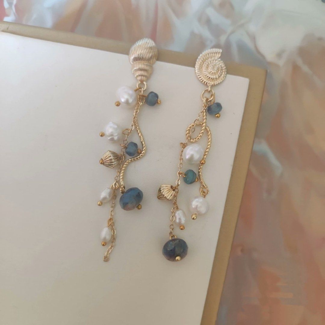 Pearl on Chain | Freshwater Pearl Earrings | Flower Design| Dangling Chains| Original Design | Handmade