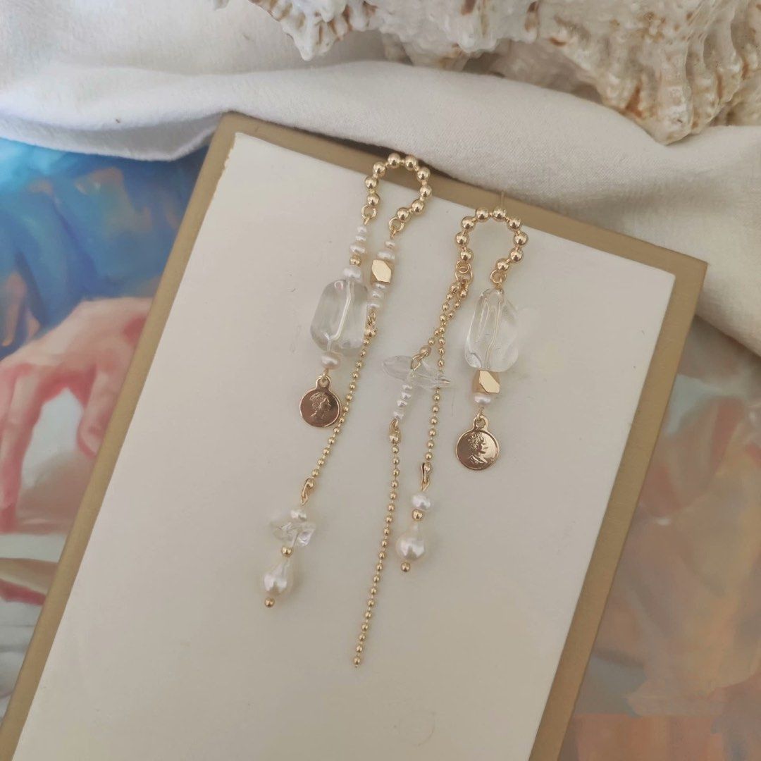 Pearl on Chain | Freshwater Pearl Earrings | Flower Design| Dangling Chains| Original Design | Handmade