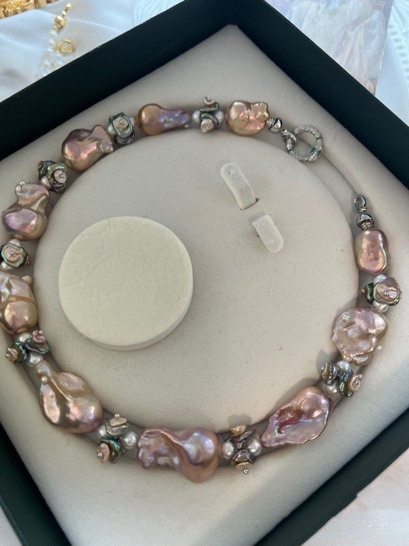 #PN1007 [Floral Series] Freshwater Pearl Necklace & Earrings Set | Big Fishtail Baroque Pearl | Superb Lustre | 2-layer Petals| Rose Garden | Golden Purple | “Waterfall” Dangling Earrings | High Quality | You Deserve the Best