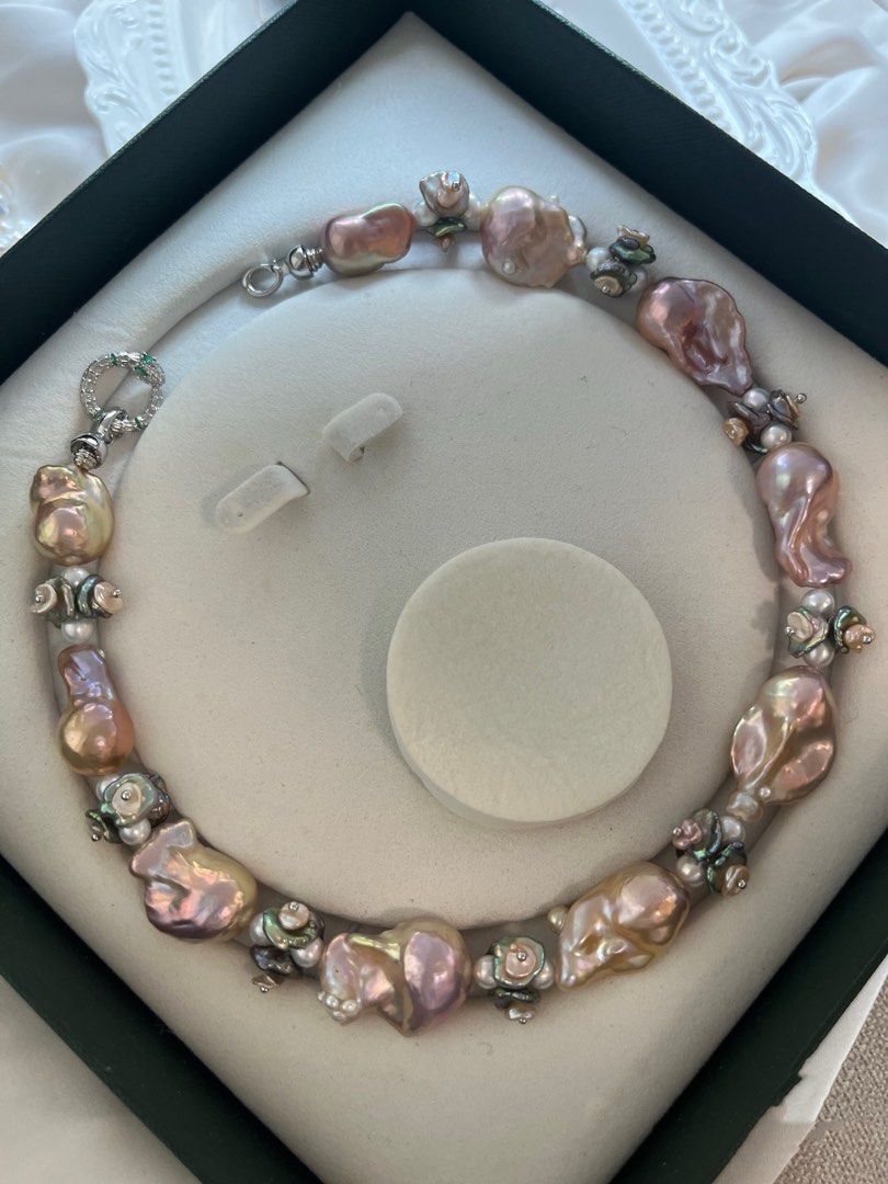 #PN1007 [Floral Series] Freshwater Pearl Necklace & Earrings Set | Big Fishtail Baroque Pearl | Superb Lustre | 2-layer Petals| Rose Garden | Golden Purple | “Waterfall” Dangling Earrings | High Quality | You Deserve the Best