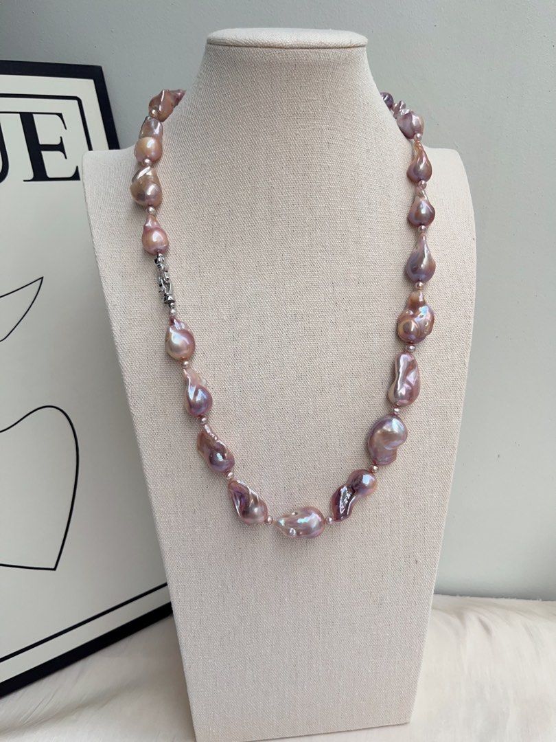 #PN1010 Freshwater Pearl Necklace & Bracelet & Earrings Set | Lavender Purple Big Fishtail Baroque | Lustrous | Deep Purple | Metallic | Bridal, Elegant & Timeless 💝