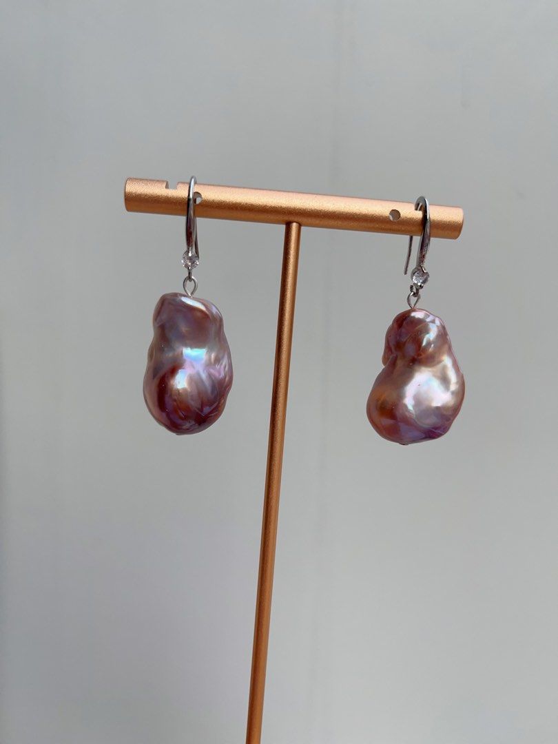 #PN1010 Freshwater Pearl Necklace & Bracelet & Earrings Set | Lavender Purple Big Fishtail Baroque | Lustrous | Deep Purple | Metallic | Bridal, Elegant & Timeless 💝