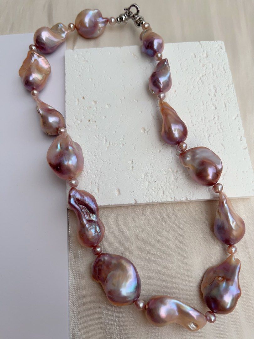 #PN1010 Freshwater Pearl Necklace & Bracelet & Earrings Set | Lavender Purple Big Fishtail Baroque | Lustrous | Deep Purple | Metallic | Bridal, Elegant & Timeless 💝