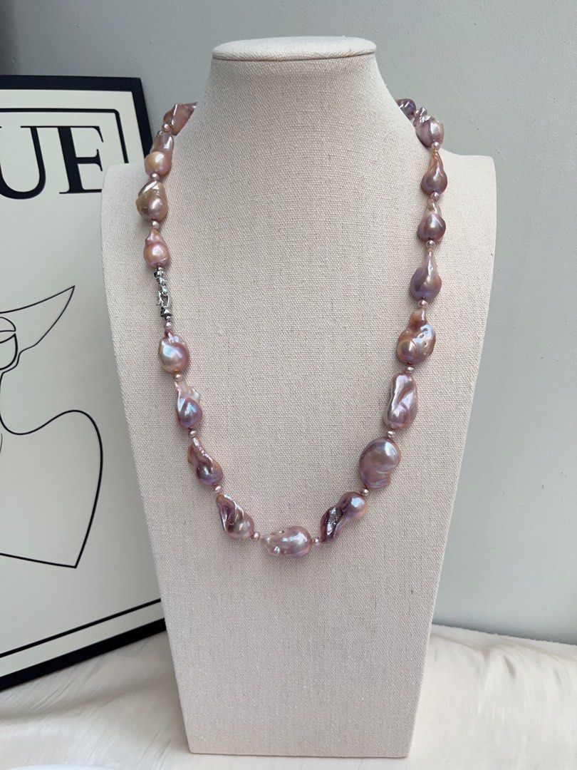 #PN1010 Freshwater Pearl Necklace & Bracelet & Earrings Set | Lavender Purple Big Fishtail Baroque | Lustrous | Deep Purple | Metallic | Bridal, Elegant & Timeless 💝