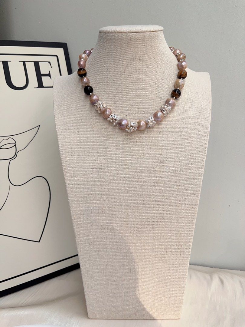 #PN1017 [Floral Series] Freshwater Pearl Necklace | Tiger Eye| Wrinkle Baroque | Natural Flaws | Gilded Phantom | Golden Vintage Lustre| 43cm| Classy & Modern