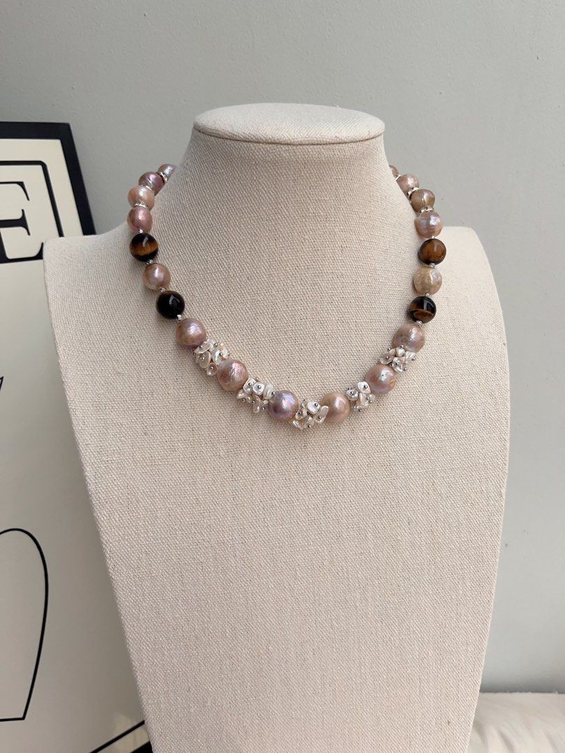 #PN1017 [Floral Series] Freshwater Pearl Necklace | Tiger Eye| Wrinkle Baroque | Natural Flaws | Gilded Phantom | Golden Vintage Lustre| 43cm| Classy & Modern
