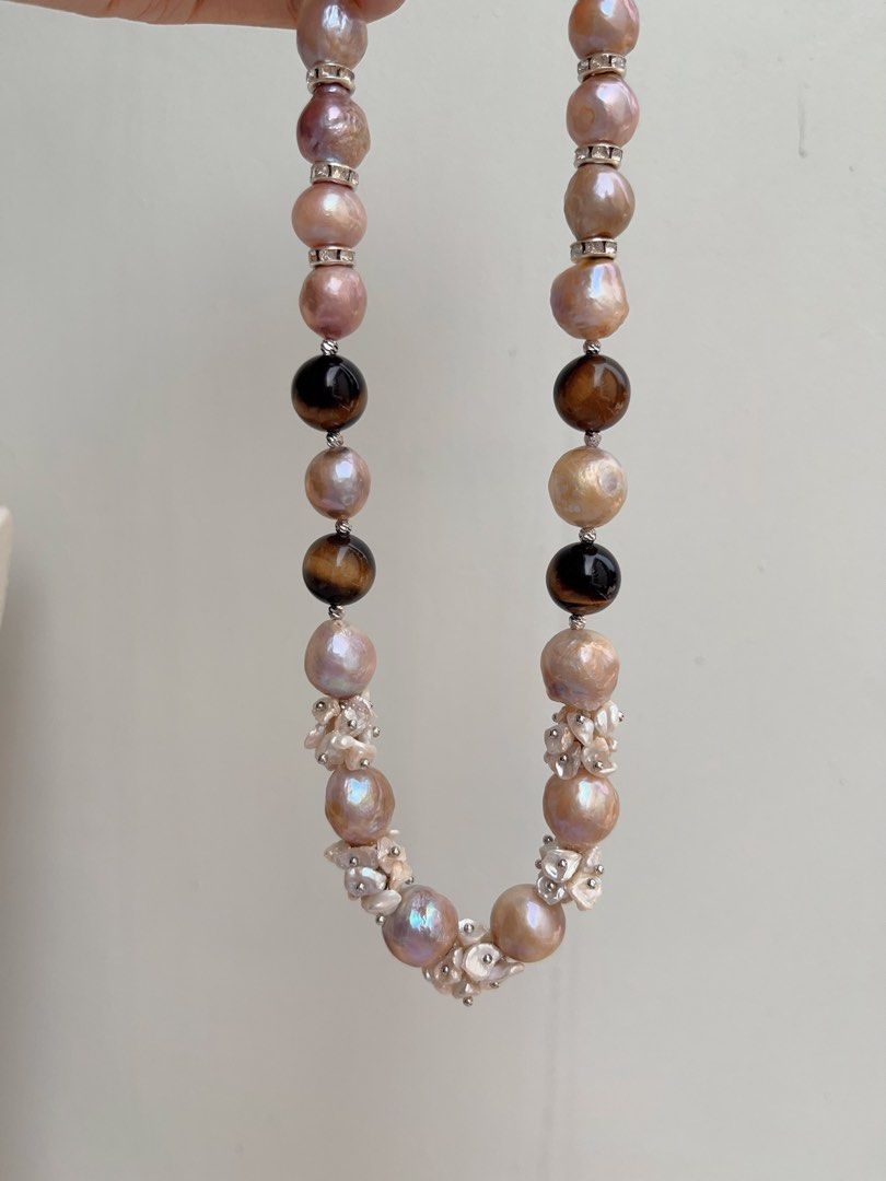 #PN1017 [Floral Series] Freshwater Pearl Necklace | Tiger Eye| Wrinkle Baroque | Natural Flaws | Gilded Phantom | Golden Vintage Lustre| 43cm| Classy & Modern