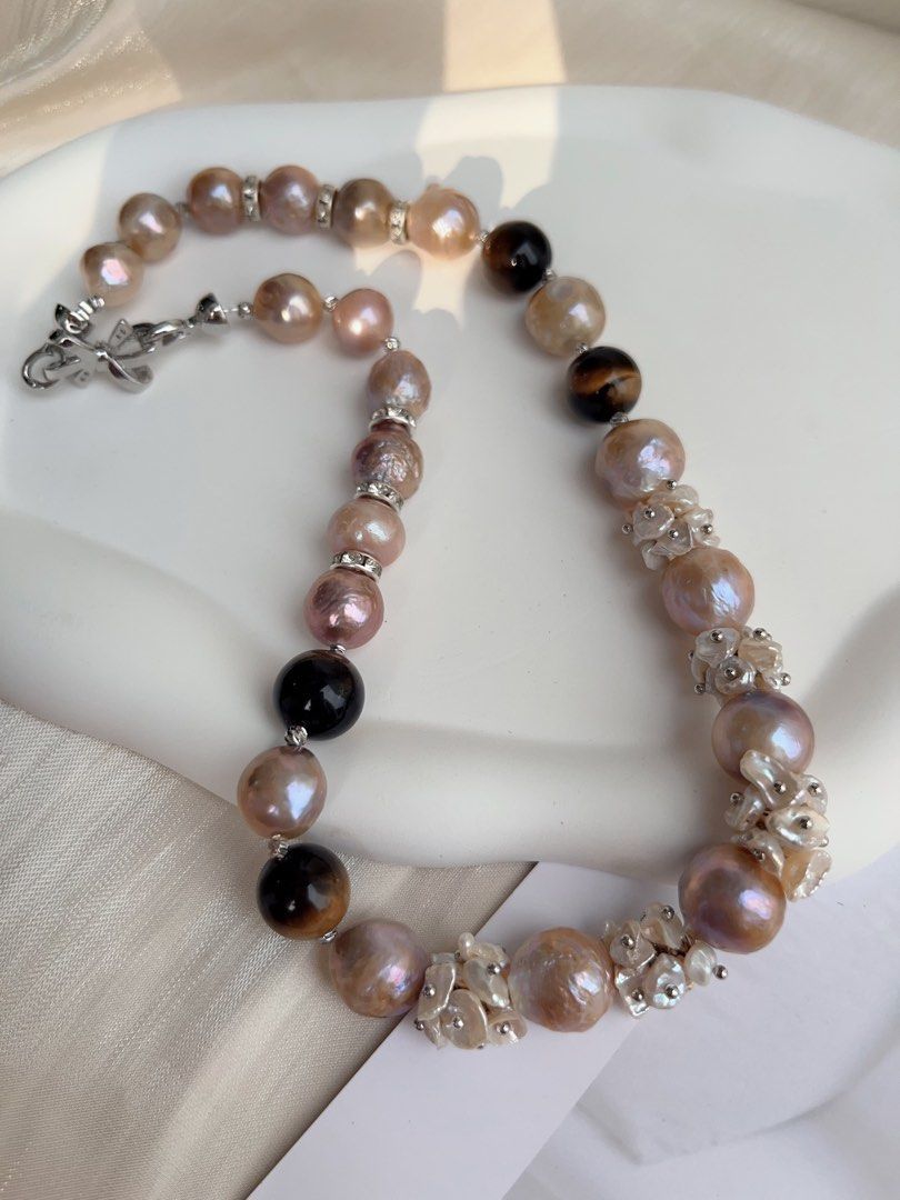 #PN1017 [Floral Series] Freshwater Pearl Necklace | Tiger Eye| Wrinkle Baroque | Natural Flaws | Gilded Phantom | Golden Vintage Lustre| 43cm| Classy & Modern