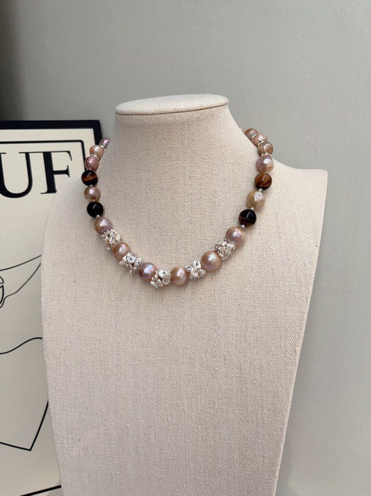 #PN1017 [Floral Series] Freshwater Pearl Necklace | Tiger Eye| Wrinkle Baroque | Natural Flaws | Gilded Phantom | Golden Vintage Lustre| 43cm| Classy & Modern