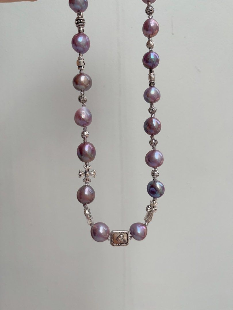 #PN1020 Freshwater Pearl Necklace | Big Blueberry Purple Baroque Pearl | Cross| Dark Purple Metallic Lustre | Sweet & Cool| 43cm| Lustrous | Rare| Cannot Resist
