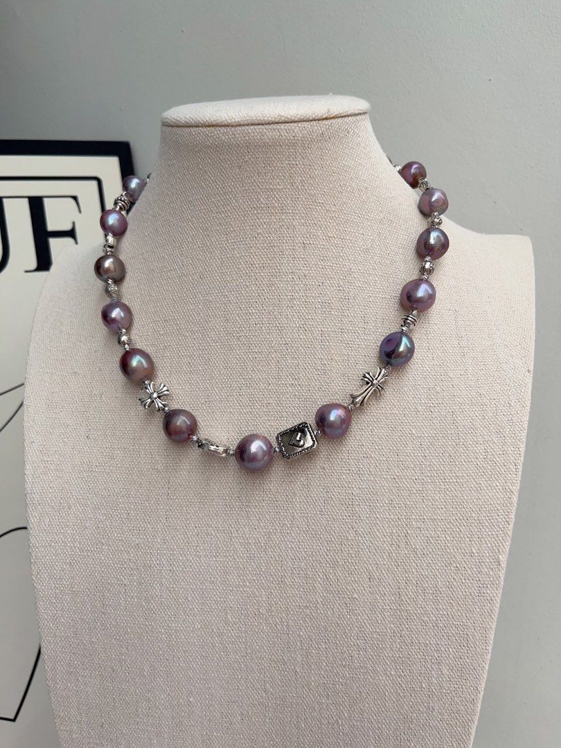 #PN1020 Freshwater Pearl Necklace | Big Blueberry Purple Baroque Pearl | Cross| Dark Purple Metallic Lustre | Sweet & Cool| 43cm| Lustrous | Rare| Cannot Resist