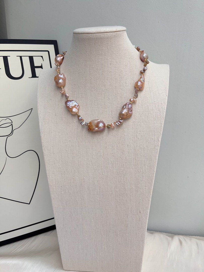 #PN1021 Freshwater Pearl Necklace | Sweet Orange Pudding 🍮 | Golden Orange Gilded Lustre| Excellent Lustre | 45cm| Dark Vintage Petals| Adopt A New Style