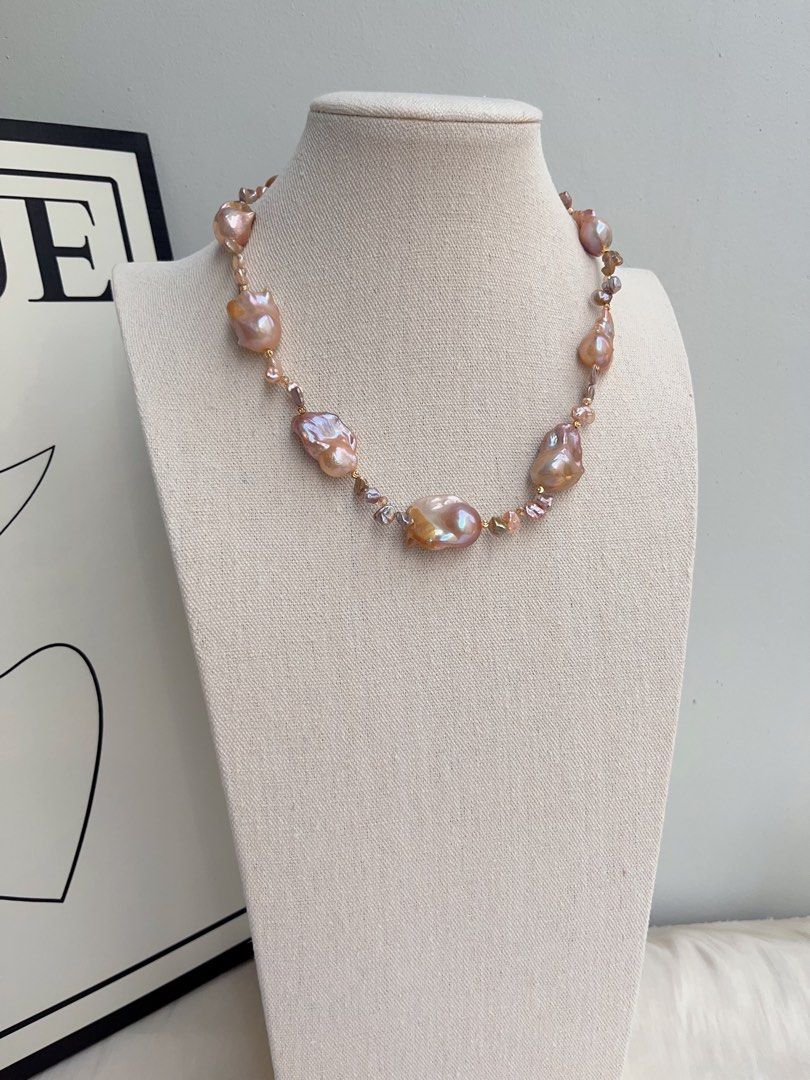 #PN1021 Freshwater Pearl Necklace | Sweet Orange Pudding 🍮 | Golden Orange Gilded Lustre| Excellent Lustre | 45cm| Dark Vintage Petals| Adopt A New Style