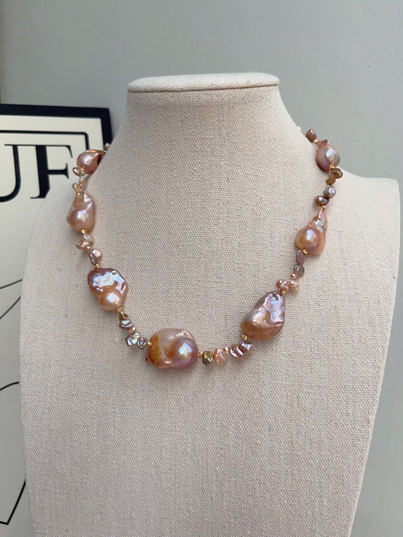 #PN1021 Freshwater Pearl Necklace | Sweet Orange Pudding 🍮 | Golden Orange Gilded Lustre| Excellent Lustre | 45cm| Dark Vintage Petals| Adopt A New Style