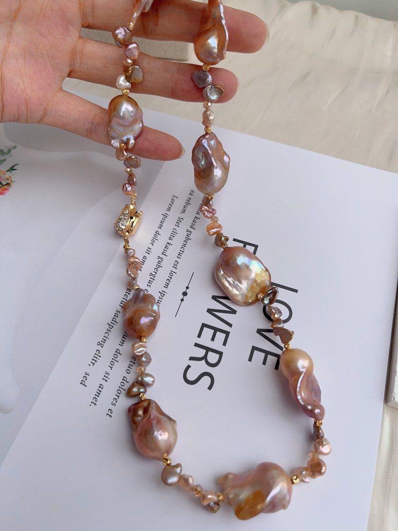 #PN1021 Freshwater Pearl Necklace | Sweet Orange Pudding 🍮 | Golden Orange Gilded Lustre| Excellent Lustre | 45cm| Dark Vintage Petals| Adopt A New Style