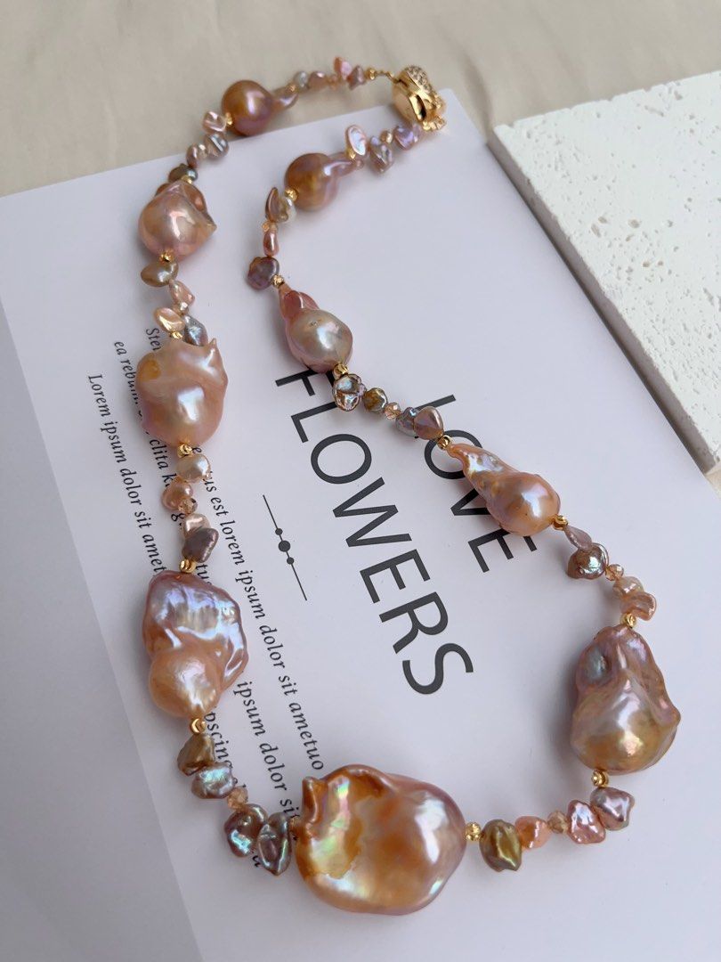#PN1021 Freshwater Pearl Necklace | Sweet Orange Pudding 🍮 | Golden Orange Gilded Lustre| Excellent Lustre | 45cm| Dark Vintage Petals| Adopt A New Style