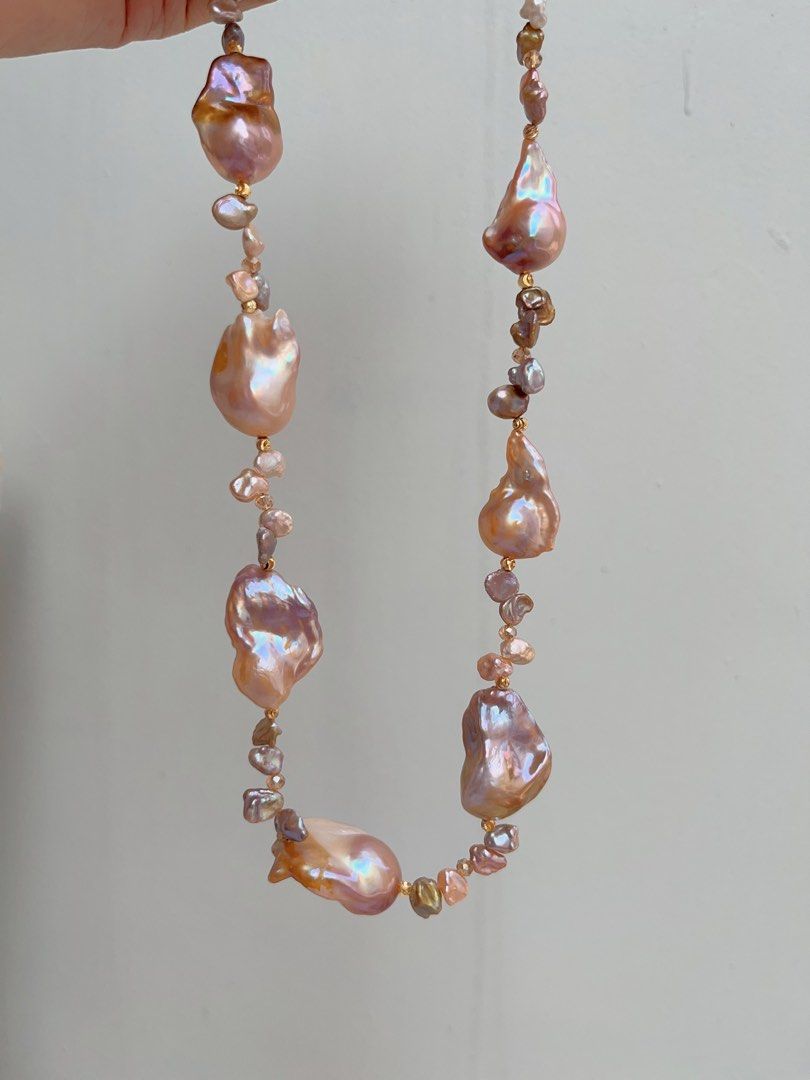 #PN1021 Freshwater Pearl Necklace | Sweet Orange Pudding 🍮 | Golden Orange Gilded Lustre| Excellent Lustre | 45cm| Dark Vintage Petals| Adopt A New Style