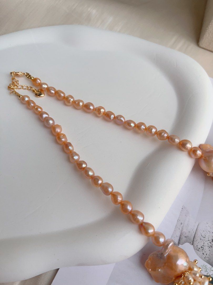 #PN1023 [Floral Series] Freshwater Pearl Necklace | Beautiful Sunset | Lustrous Orange 🍊 Fishtail Baroque | Dripping Pearl | Waterfall Design| 41+5cm|Princess Vibe| Bridal| Petals