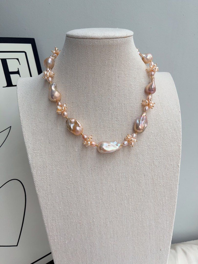 #PN1025 [Floral Series] Peach Blossom 🌸 | Metallic Golden Pink Fishtail Baroque | Excellent Lustre| Rice Baroque | 43cm| The One You Lack| Must Have It