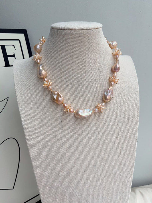 #PN1025 [Floral Series] Peach Blossom 🌸 | Metallic Golden Pink Fishtail Baroque | Excellent Lustre| Rice Baroque | 43cm| The One You Lack| Must Have It