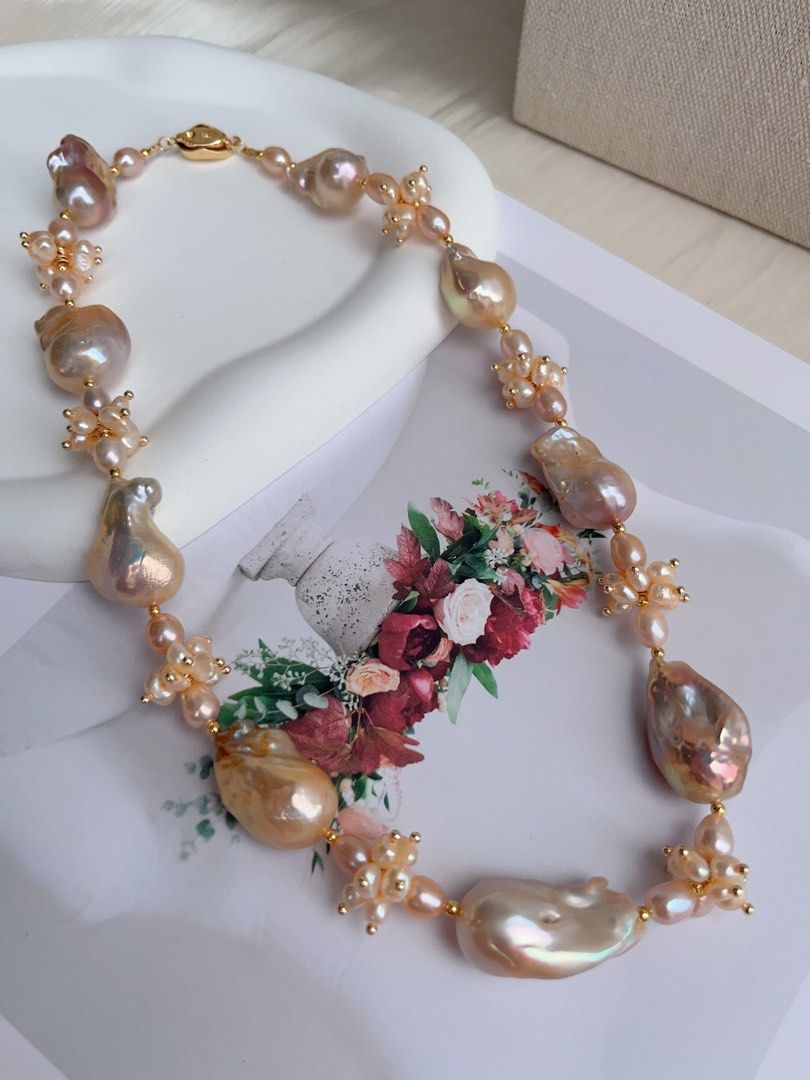 #PN1025 [Floral Series] Peach Blossom 🌸 | Metallic Golden Pink Fishtail Baroque | Excellent Lustre| Rice Baroque | 43cm| The One You Lack| Must Have It