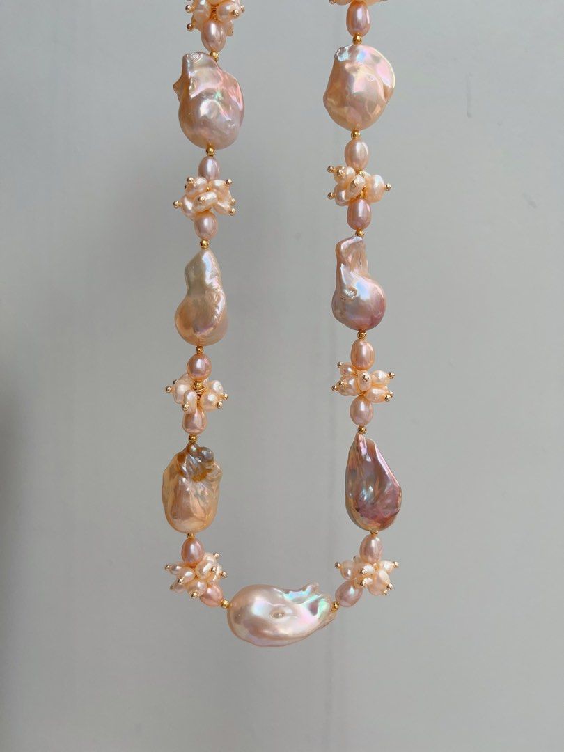 #PN1025 [Floral Series] Peach Blossom 🌸 | Metallic Golden Pink Fishtail Baroque | Excellent Lustre| Rice Baroque | 43cm| The One You Lack| Must Have It