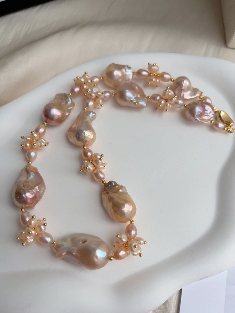 #PN1025 [Floral Series] Peach Blossom 🌸 | Metallic Golden Pink Fishtail Baroque | Excellent Lustre| Rice Baroque | 43cm| The One You Lack| Must Have It