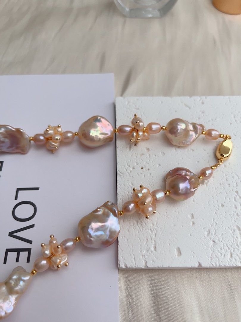 #PN1025 [Floral Series] Peach Blossom 🌸 | Metallic Golden Pink Fishtail Baroque | Excellent Lustre| Rice Baroque | 43cm| The One You Lack| Must Have It