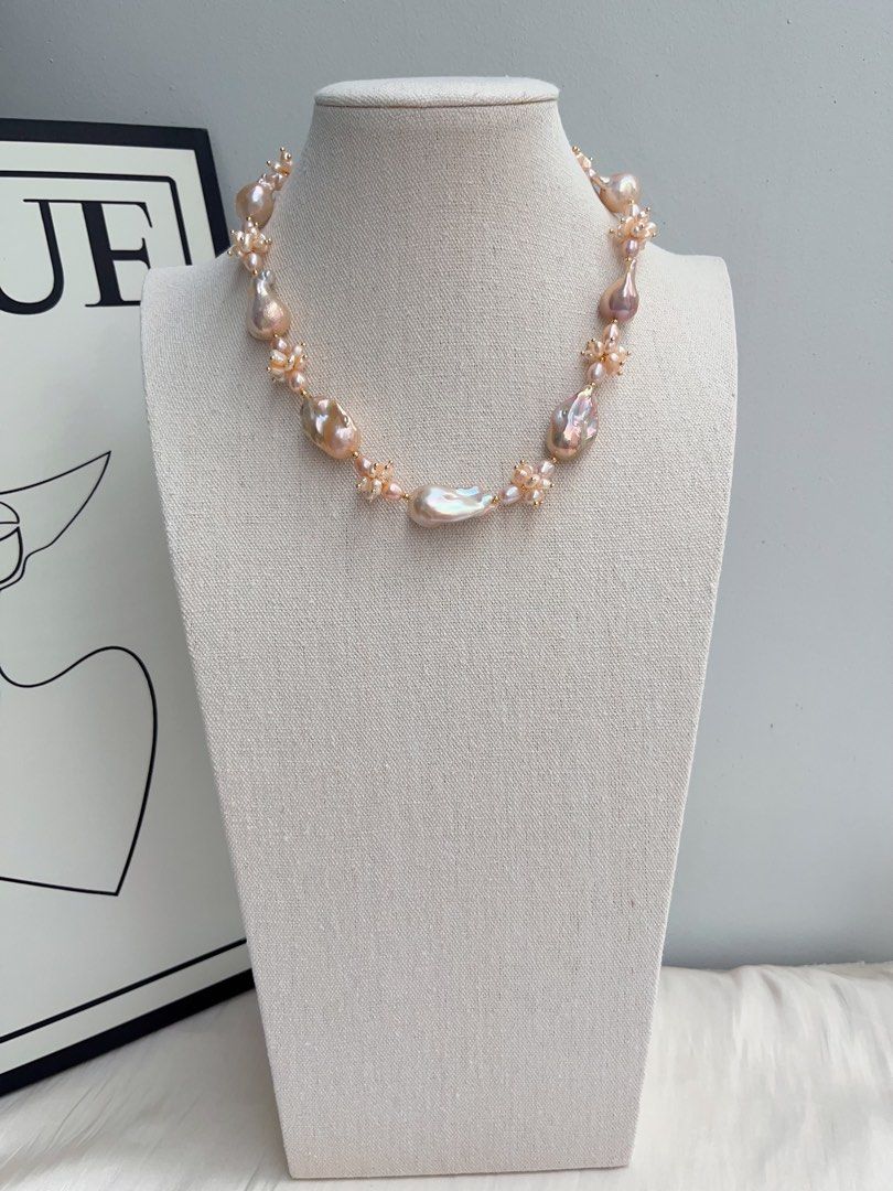 #PN1025 [Floral Series] Peach Blossom 🌸 | Metallic Golden Pink Fishtail Baroque | Excellent Lustre| Rice Baroque | 43cm| The One You Lack| Must Have It