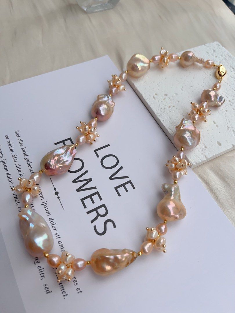 #PN1025 [Floral Series] Peach Blossom 🌸 | Metallic Golden Pink Fishtail Baroque | Excellent Lustre| Rice Baroque | 43cm| The One You Lack| Must Have It