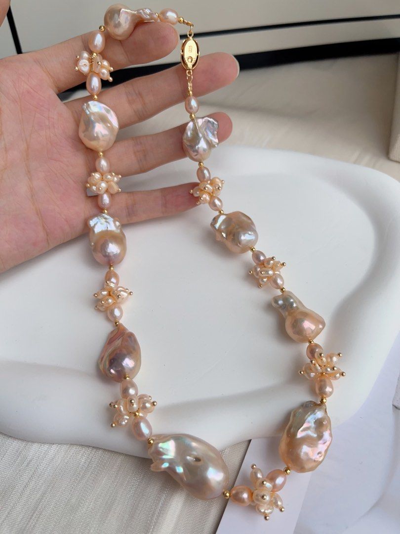 #PN1025 [Floral Series] Peach Blossom 🌸 | Metallic Golden Pink Fishtail Baroque | Excellent Lustre| Rice Baroque | 43cm| The One You Lack| Must Have It