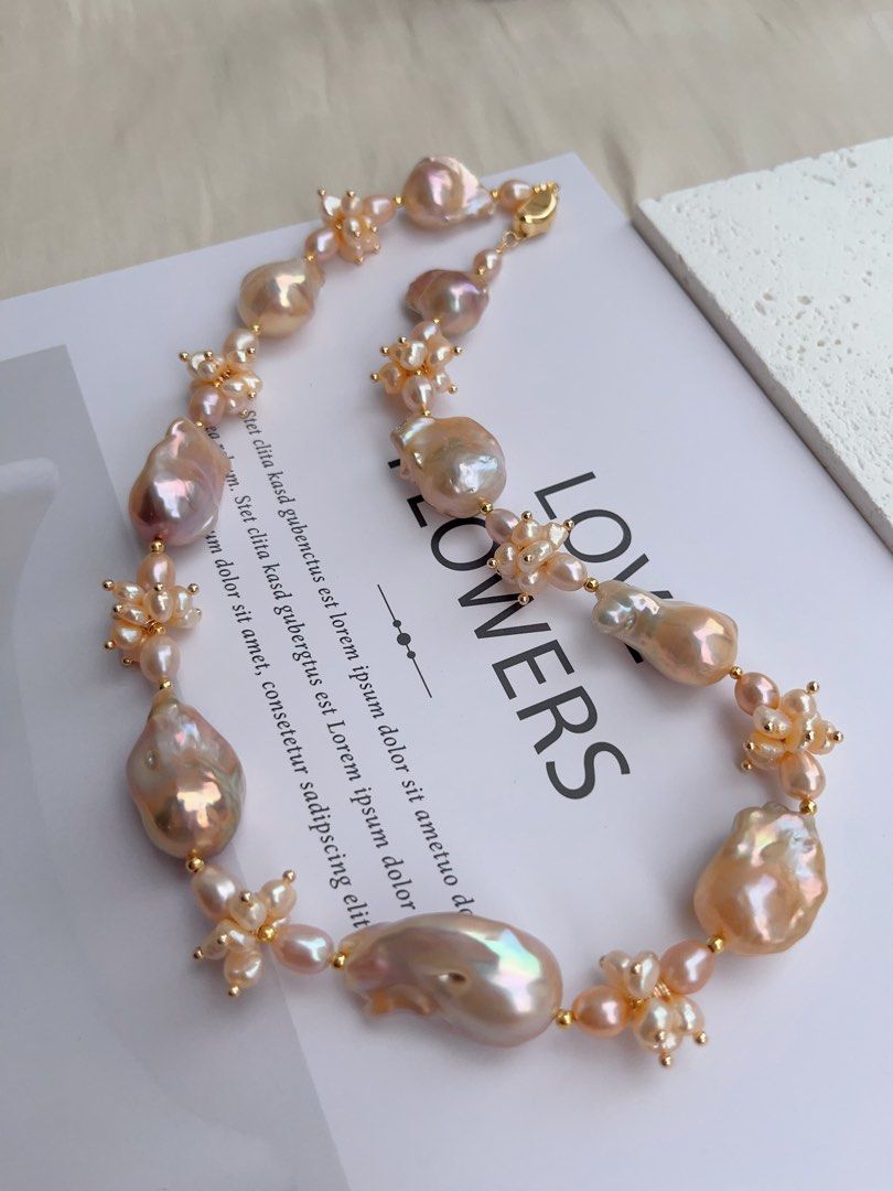 #PN1025 [Floral Series] Peach Blossom 🌸 | Metallic Golden Pink Fishtail Baroque | Excellent Lustre| Rice Baroque | 43cm| The One You Lack| Must Have It