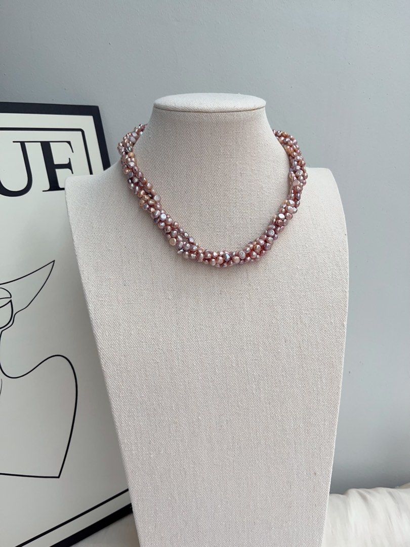 #PN1028 Freshwater Pearl Necklace | 4-layer Pearl Stone Winding design| Lustrous | Dark Purple | Natural Flaws| 40cm| High Value| Irregular Baroque | Halo of Elegance