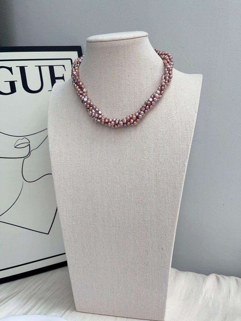 #PN1028 Freshwater Pearl Necklace | 4-layer Pearl Stone Winding design| Lustrous | Dark Purple | Natural Flaws| 40cm| High Value| Irregular Baroque | Halo of Elegance