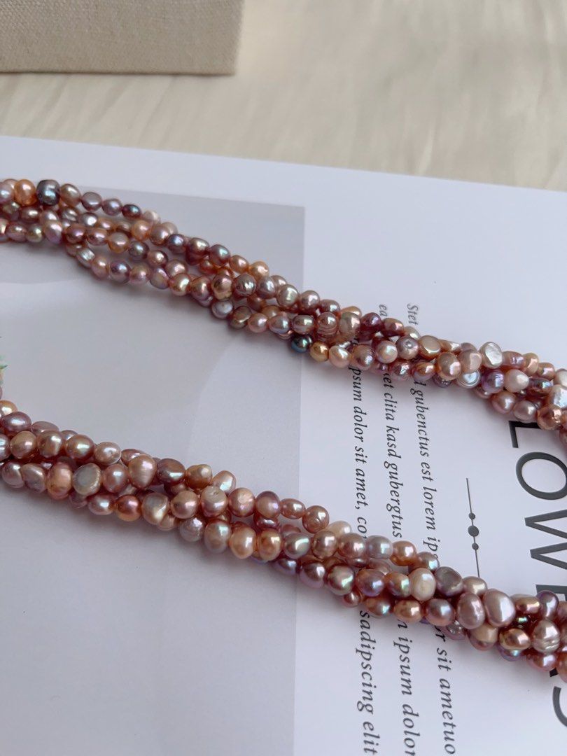 #PN1028 Freshwater Pearl Necklace | 4-layer Pearl Stone Winding design| Lustrous | Dark Purple | Natural Flaws| 40cm| High Value| Irregular Baroque | Halo of Elegance