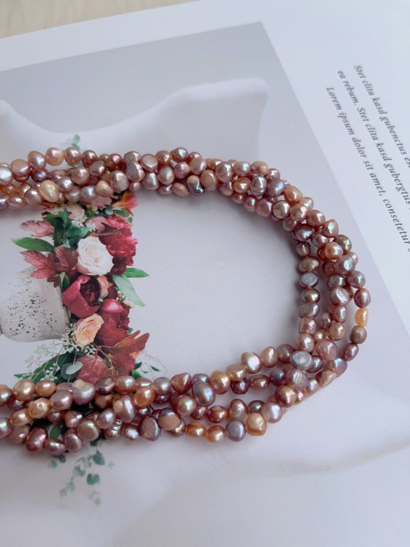 #PN1028 Freshwater Pearl Necklace | 4-layer Pearl Stone Winding design| Lustrous | Dark Purple | Natural Flaws| 40cm| High Value| Irregular Baroque | Halo of Elegance