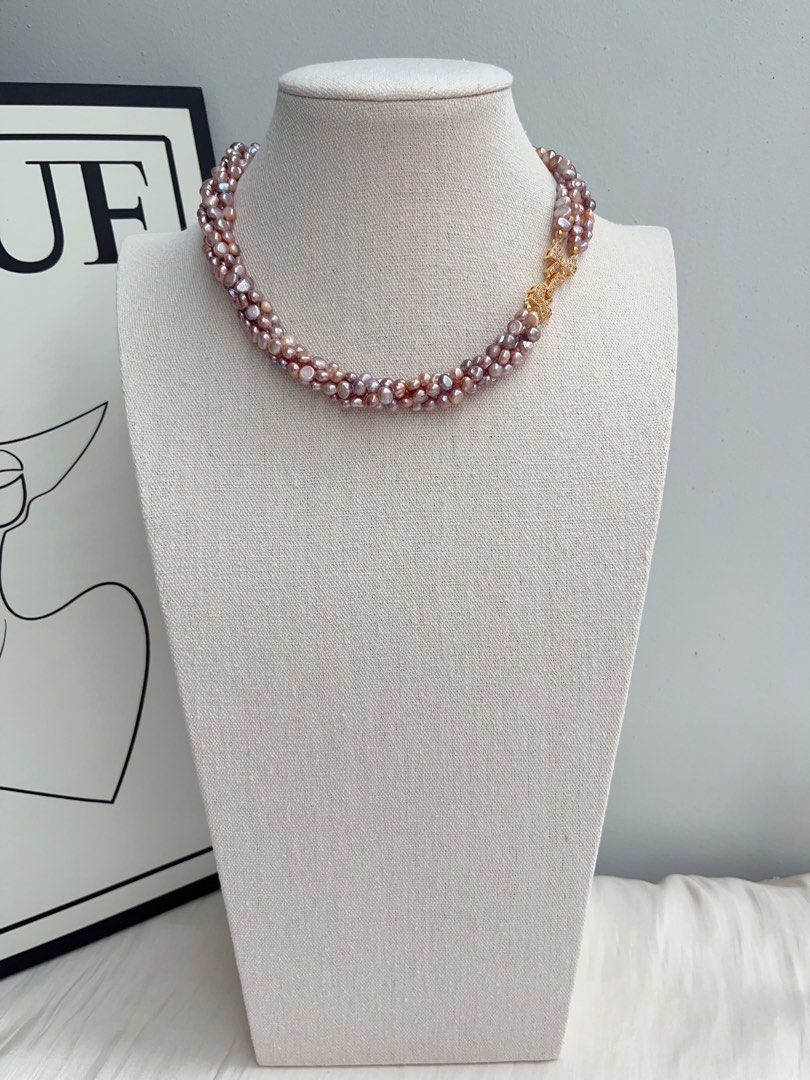 #PN1028 Freshwater Pearl Necklace | 4-layer Pearl Stone Winding design| Lustrous | Dark Purple | Natural Flaws| 40cm| High Value| Irregular Baroque | Halo of Elegance