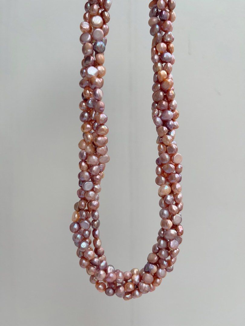 #PN1028 Freshwater Pearl Necklace | 4-layer Pearl Stone Winding design| Lustrous | Dark Purple | Natural Flaws| 40cm| High Value| Irregular Baroque | Halo of Elegance