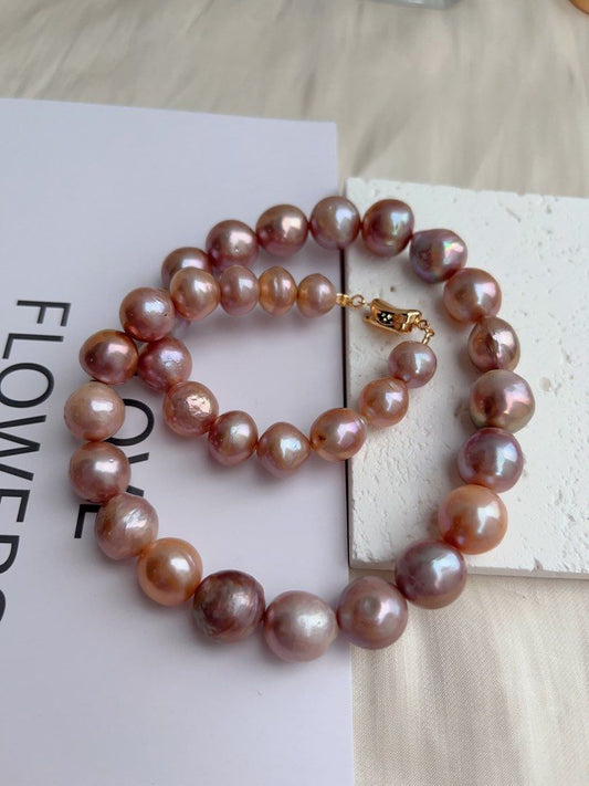 #PN1029 Freshwater Pearl Necklace | 42cm|Big Lustrous Baroque Pearl | Lavender Purple | Natural Flaws|10-13mm Big Size| Match Your Gown