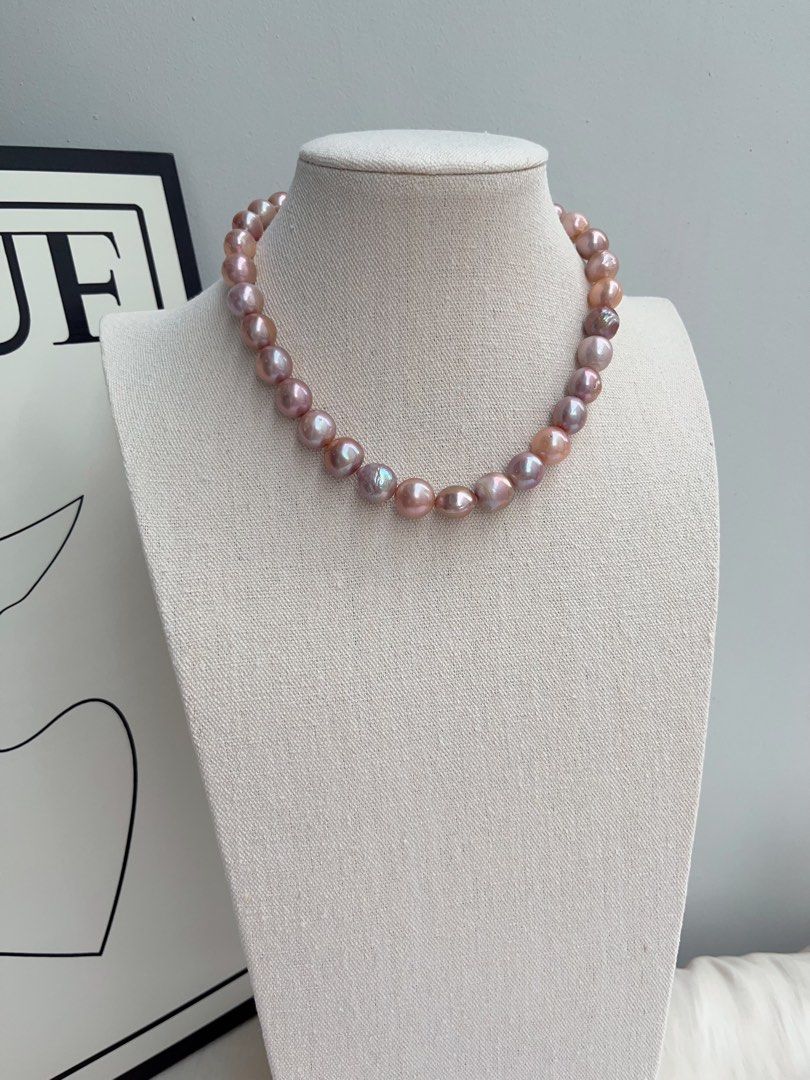 #PN1029 Freshwater Pearl Necklace | 42cm|Big Lustrous Baroque Pearl | Lavender Purple | Natural Flaws|10-13mm Big Size| Match Your Gown