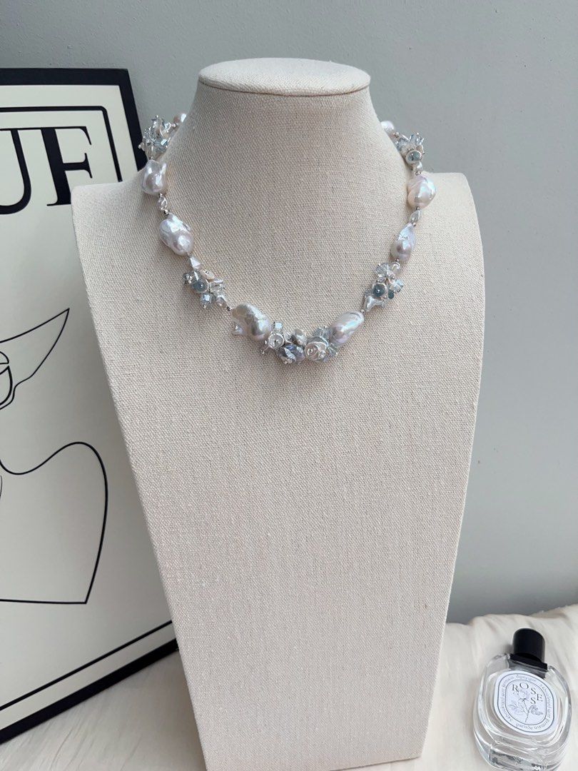 #PN1031 [Floral Series] Freshwater Pearl Necklace | Orchid in the Valley | Blue Lustre Fishtail Baroque Pearl | Aquamarine | Clear & Clean| 42cm| Gentle as You Are
